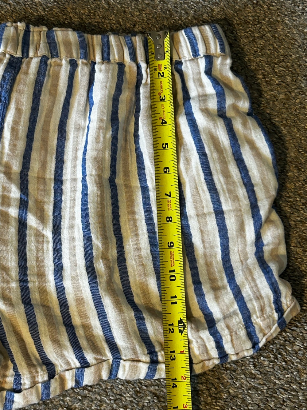 100% Cotton Striped Paperbag Waist Shorts Blue White Coastal Beachy Summer XL - Picture 6 of 7